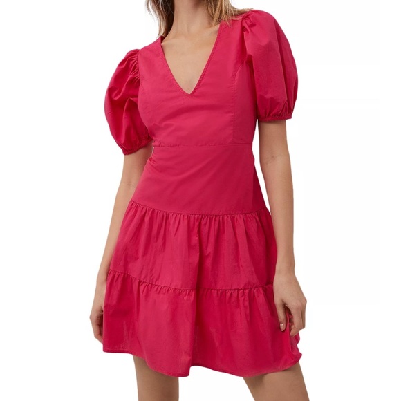 FRENCH CONNECTION barbiecore tiered puff sleeve dress US6 new with tag MSRP$98 - Picture 3 of 5
